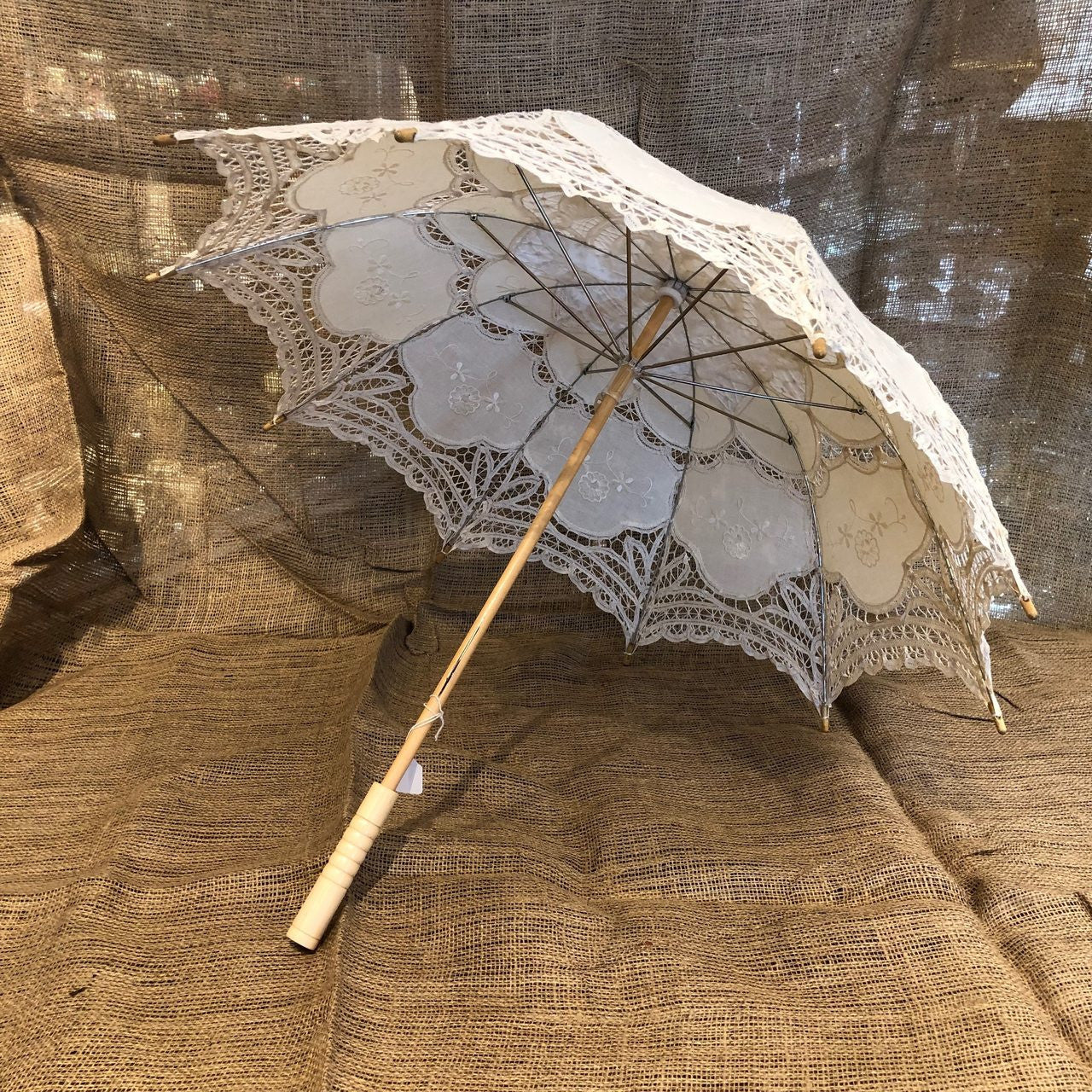 Beige-Ecru Old-Fashioned, Parasol, Umbrella, Batternburg , Lace, large.